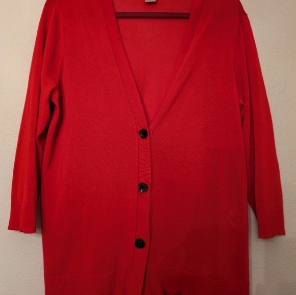 Chico's Three Button Cardigan Sweater  Office Career  Layering Red Razberry L - Picture 3 of 7